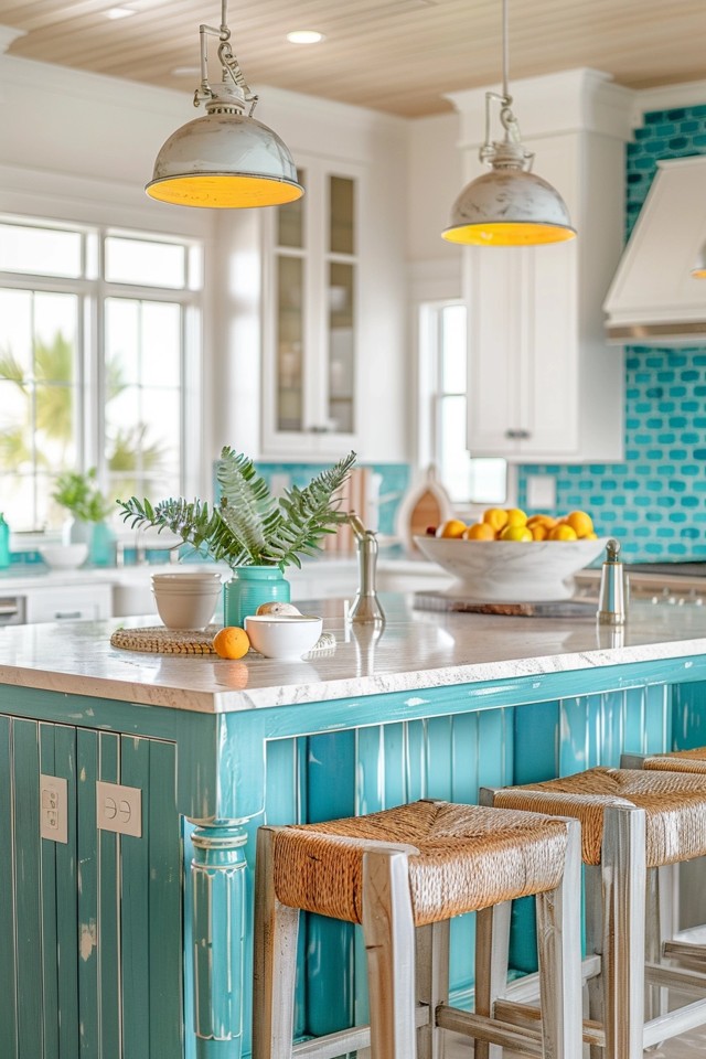 Striped Stools and Aqua Appliances