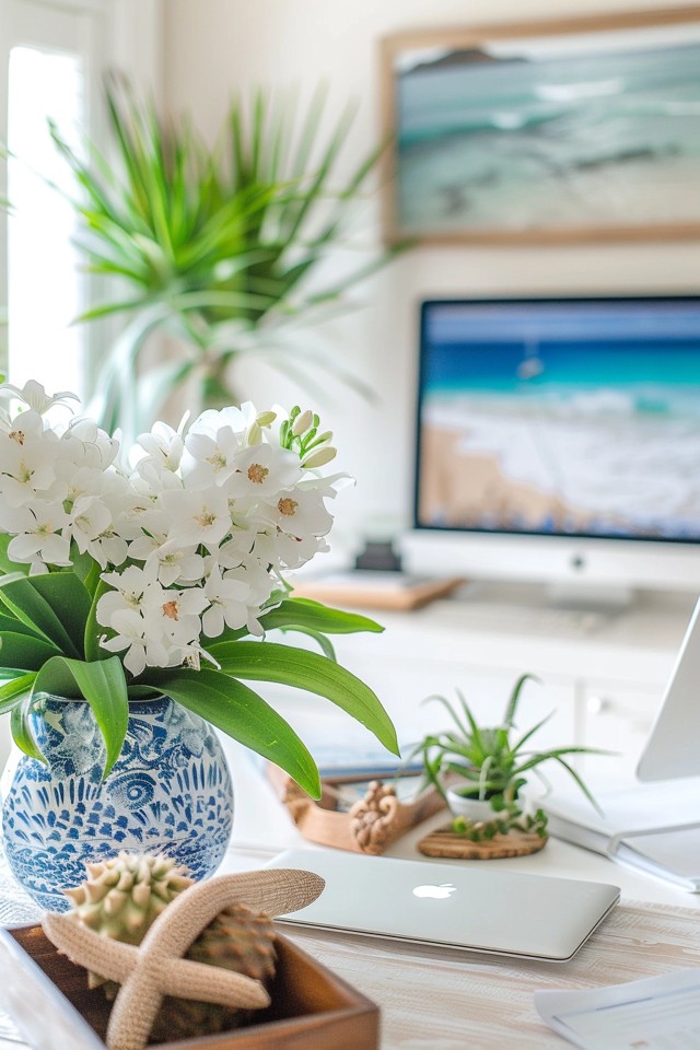 Key Features of Calming Coastal Home Office Decor