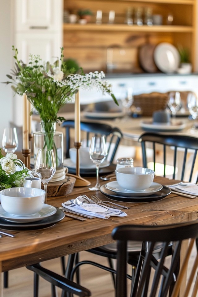 Complement Farmhouse Dining Room Decor With Modern Lighting