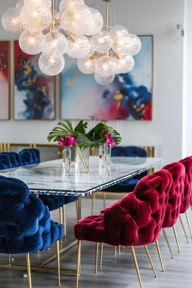 Glamorous Dining Room with Velvet Chairs