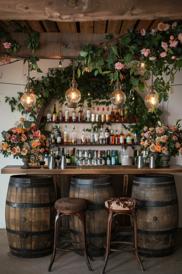 Rustic Barrel Bars and Stave Accent Walls