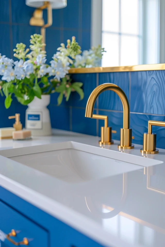 The Evolution of the Navy and Gold Bathroom Trend