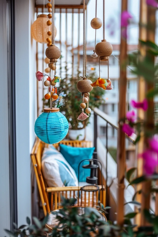 Balcony Decor with Wind Chimes and Mobiles