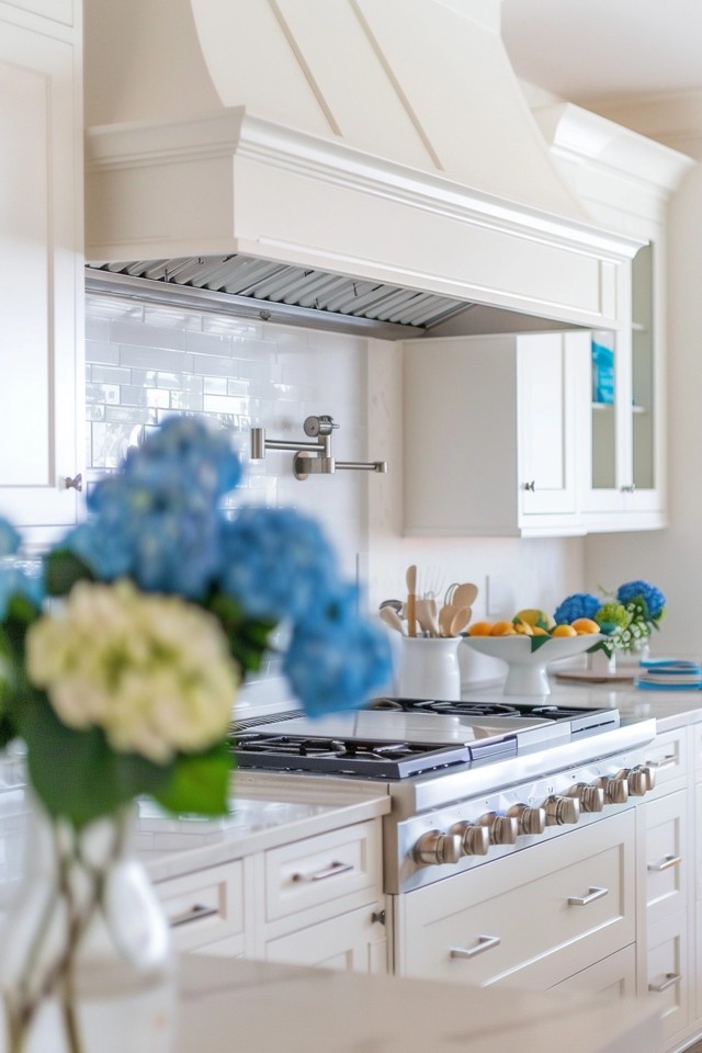 Pair White Kitchen Cabinets With A Blue Kitchen Island