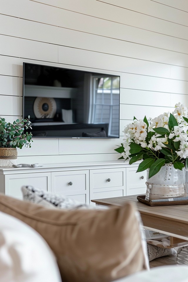 Shiplap Accent Wall with TV