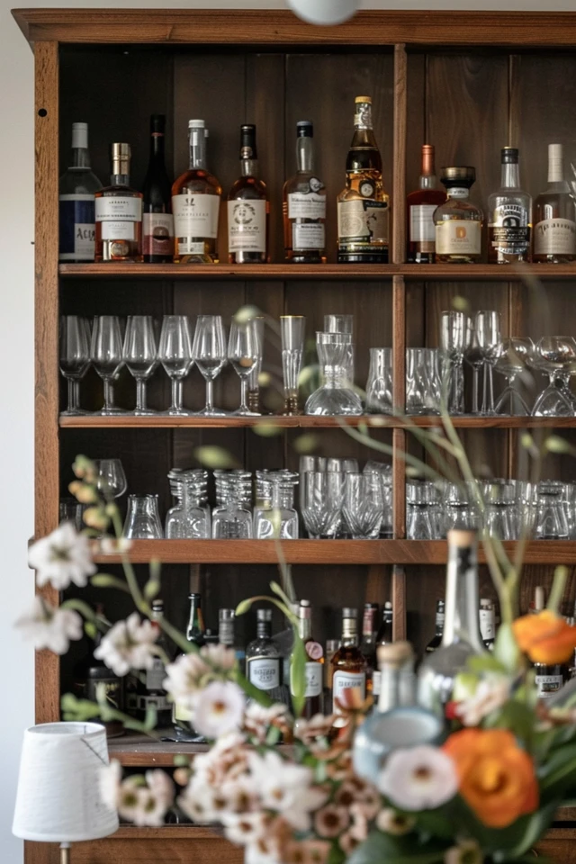 Industrial Bar Shelving with Metal Pipes and Wood Shelves
