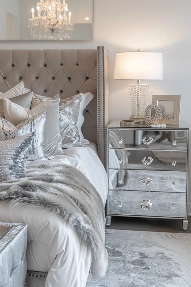 Chic Glam Bedroom with Silver Touches