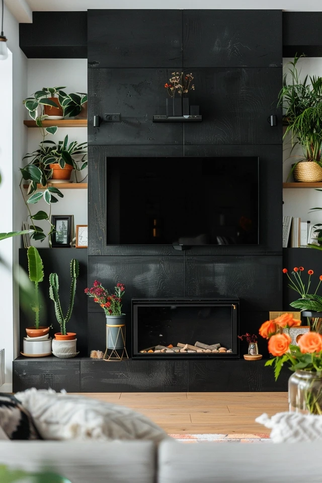 Unique Black Fireplace Tile Designs