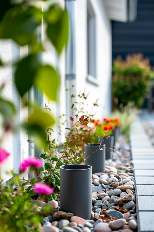 Enhancing Downspouts with Rain Chains and Rainwater Diverters.