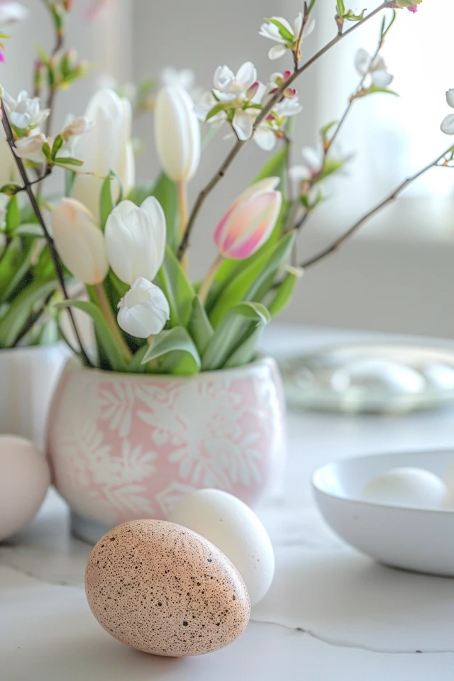 Rabbit Figurines and Lilies in Easter Home Decor
