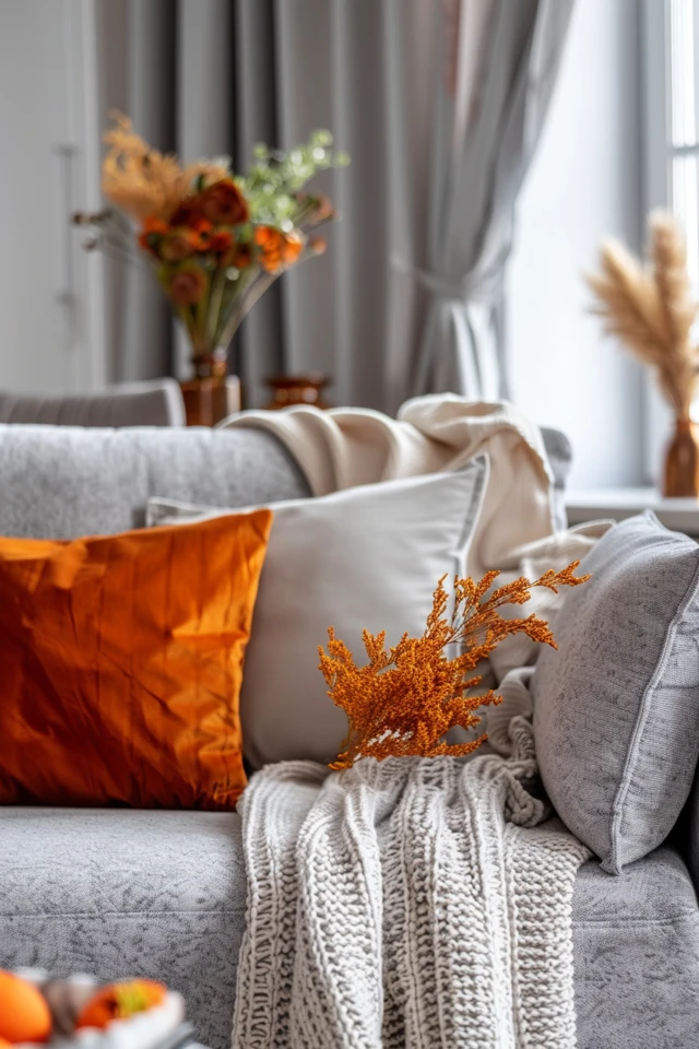 Modern Contemporary Gray and Orange Living Room