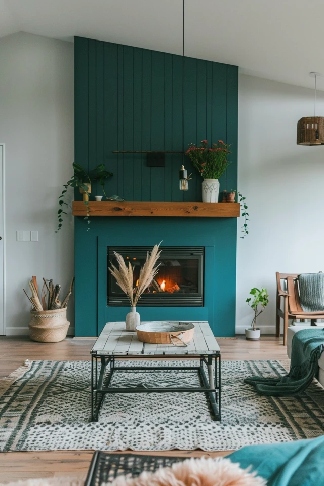 Modern Black-Tiled Floor to Ceiling Fireplace