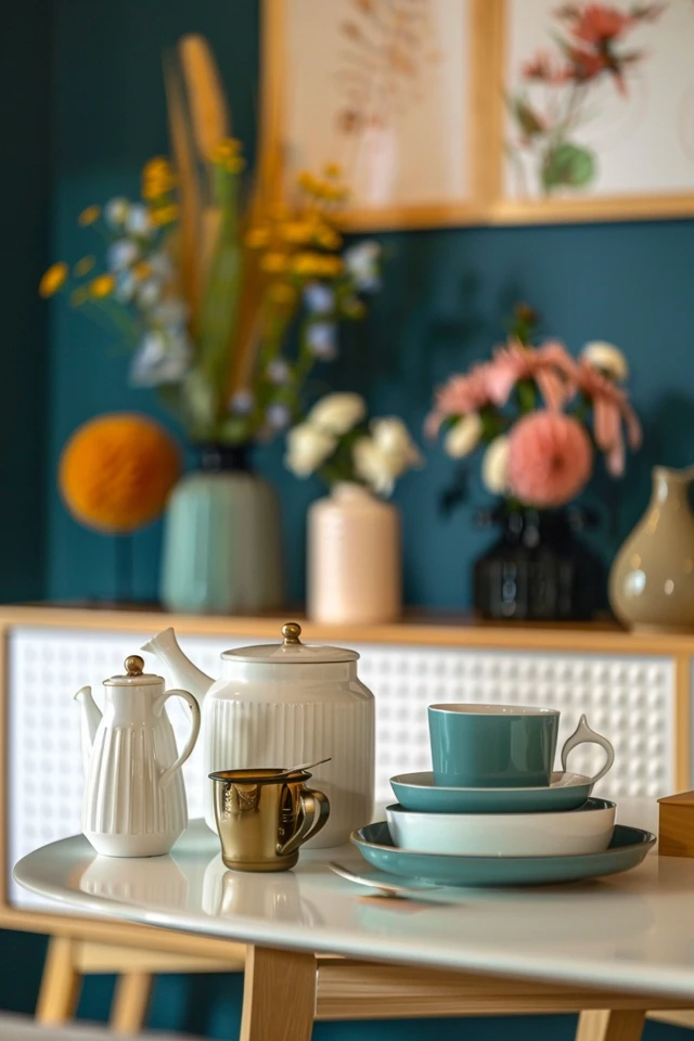 Add a Tea Station Idea with Wooden Shelves or a Floating Shelf