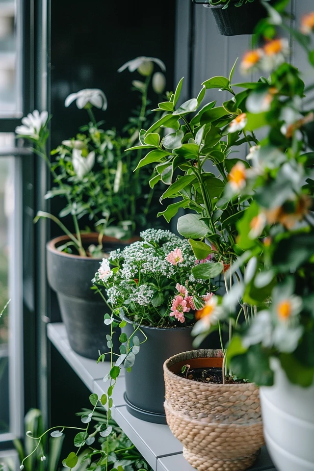 Folding Privacy Screens and Potted Plants