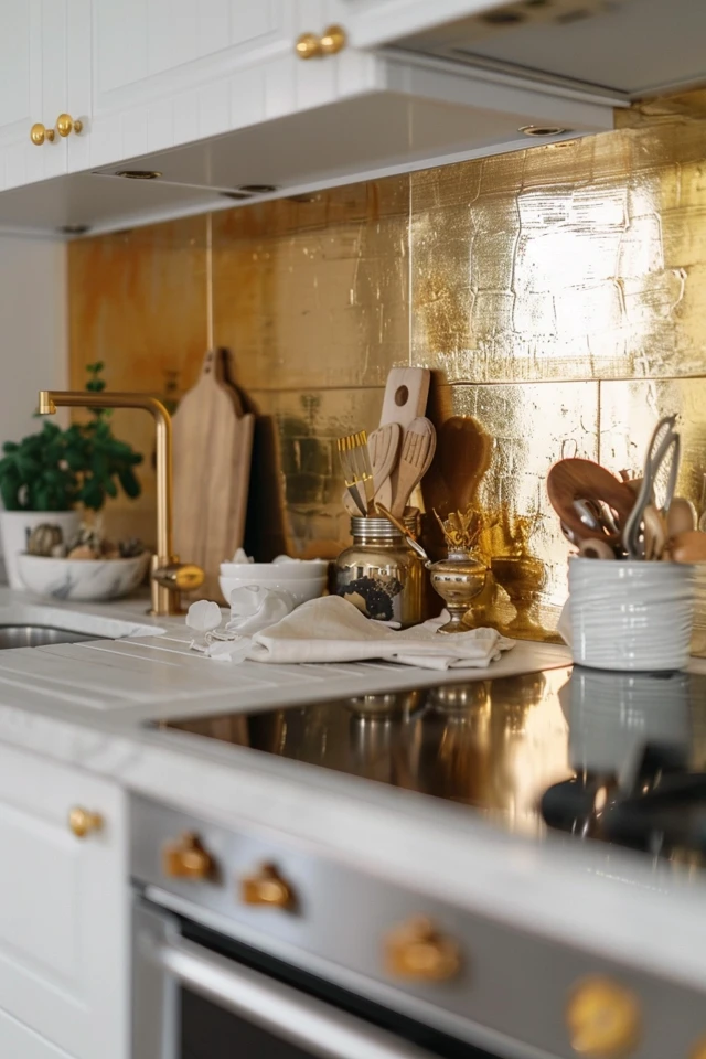Elegant Gold Backsplash Ideas for Stylish Kitchens