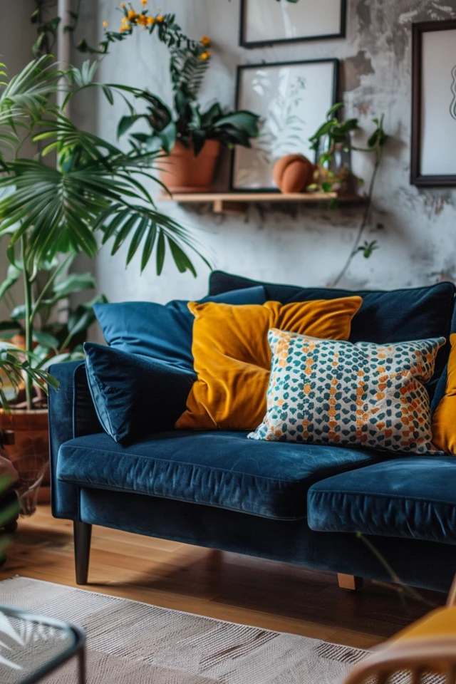 Cozy and Inviting Living Room with a Black Sofa