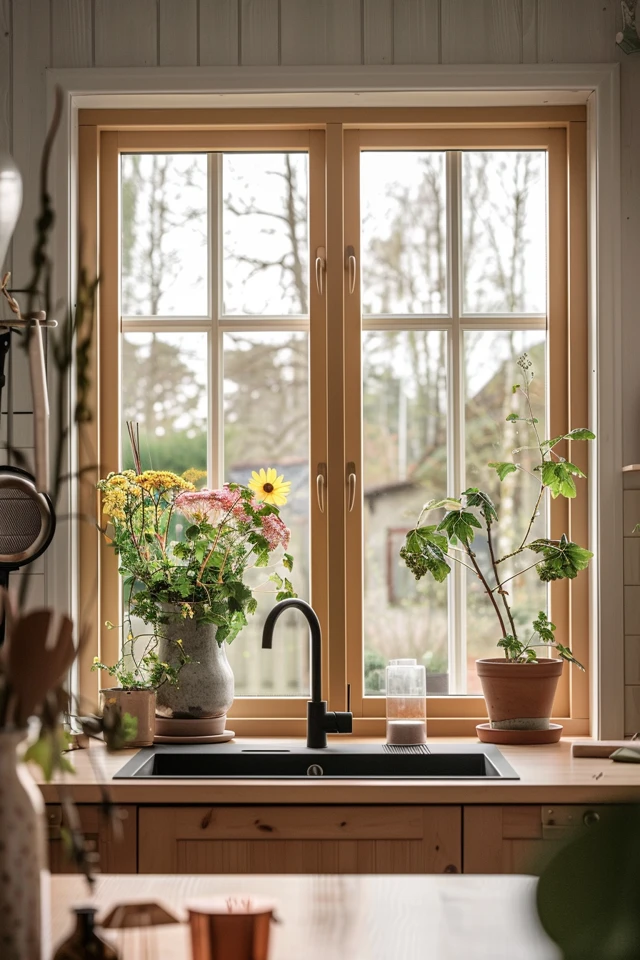Natural and Wood-Inspired Kitchen Window Trim Ideas