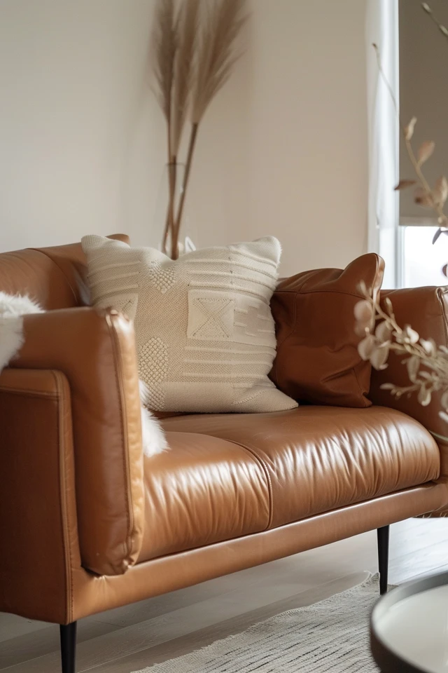 Chic Cream Leather Sofa Living Room Styles