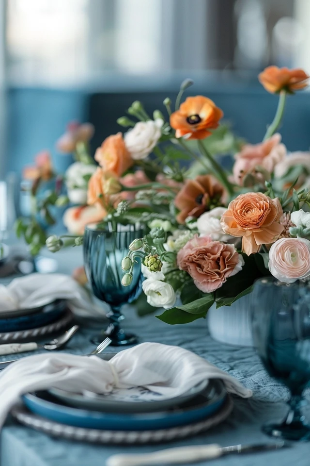 Stylish and Festive Blue Table Arrangements