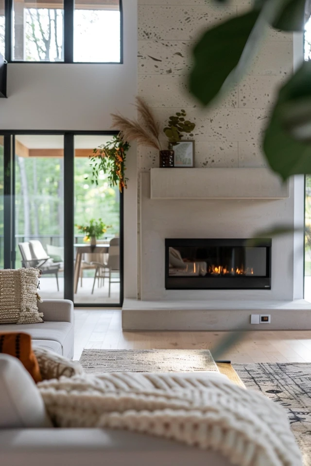 Black Tiled Modern Floor to Ceiling Fireplace