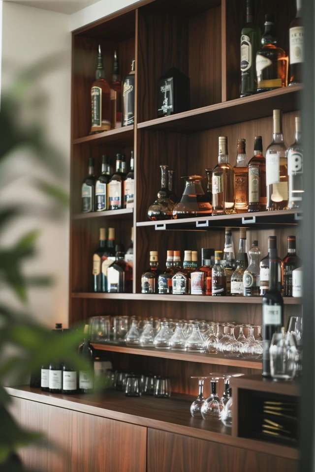 Industrial Shelving and Repurposed Materials for a Unique Bar Display