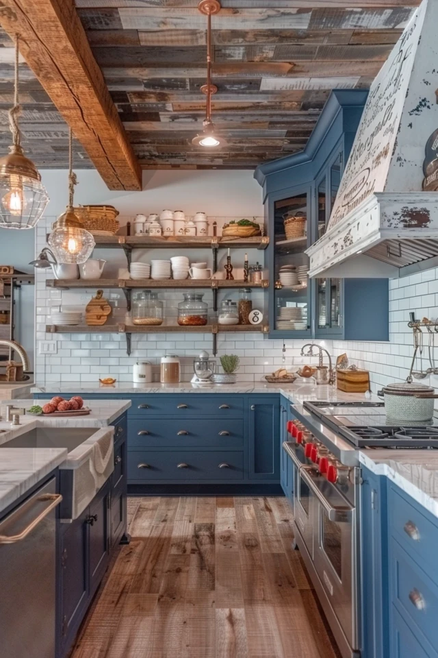 Use Barn-Inspired Cabinetry with Distressed Wood Finishes