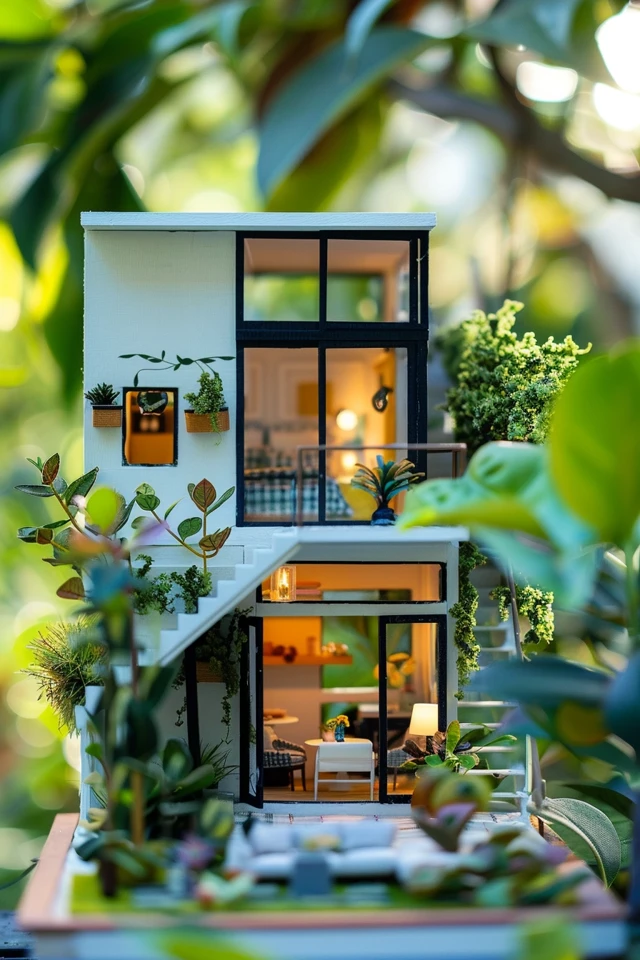 Dollhouse Exterior Decorating with Faux Brick and Wood Trim