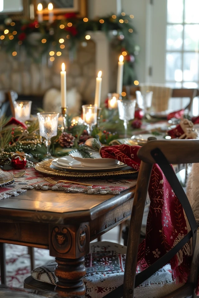 Rustic Wooden Dining Table for a Cosy Christmas Vibe