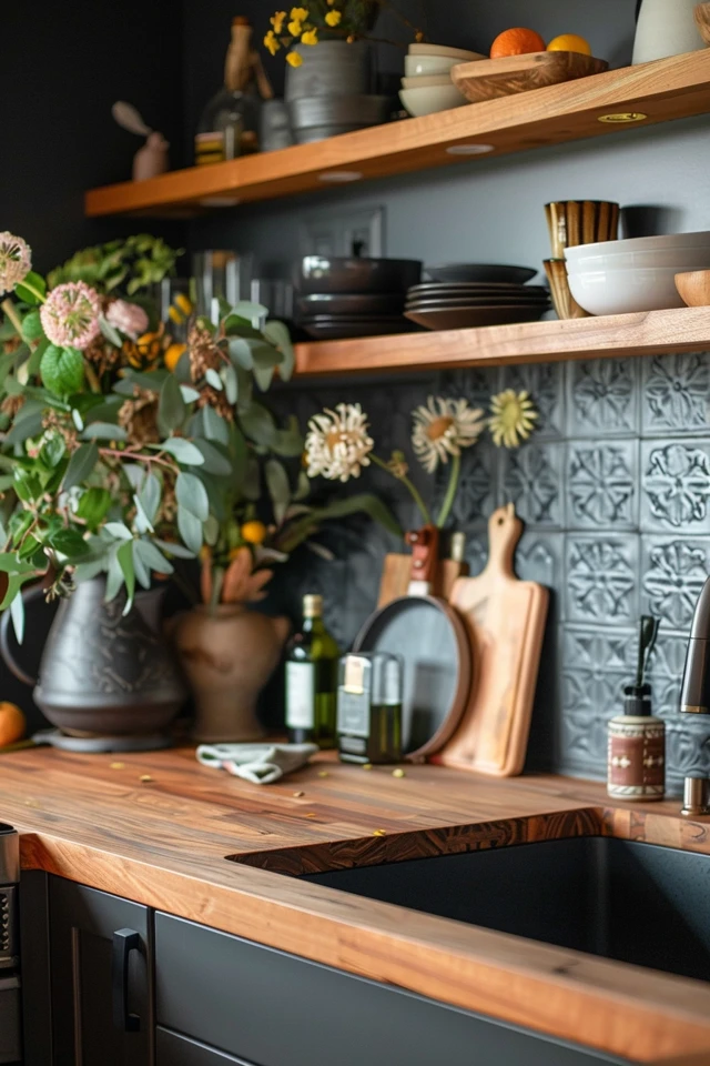 White Subway Backsplash for Butcher Block Countertops