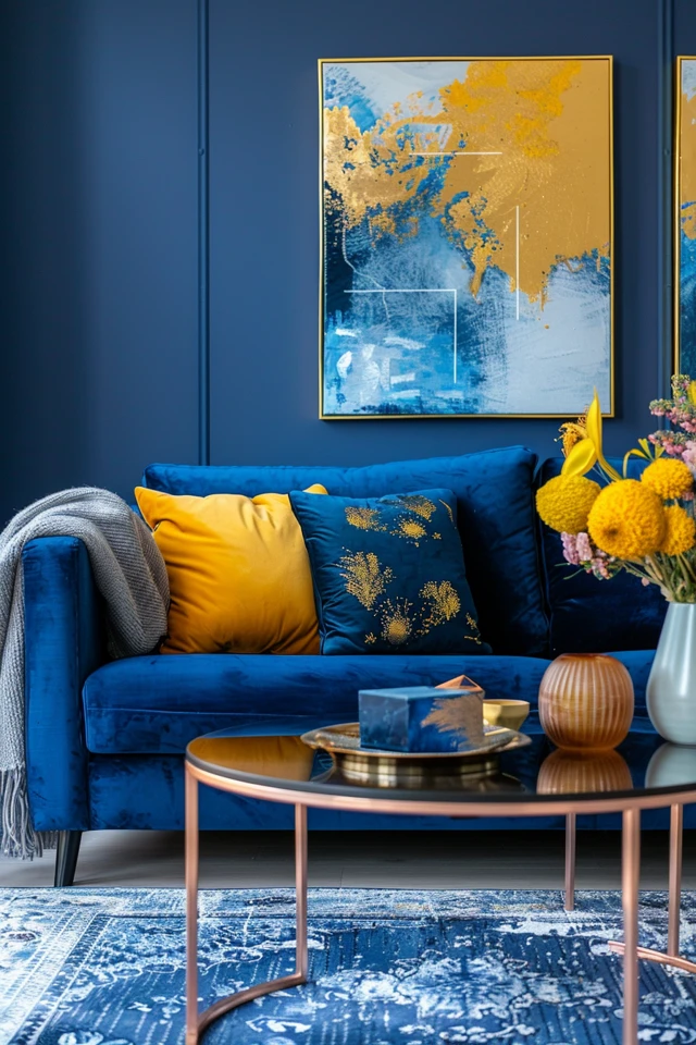 Elegant Royal Blue and Gold Living Room Decor Ideas