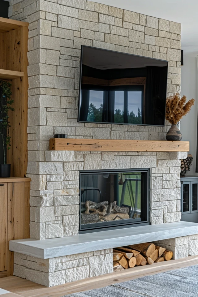 Modern Marble and Black Firebox