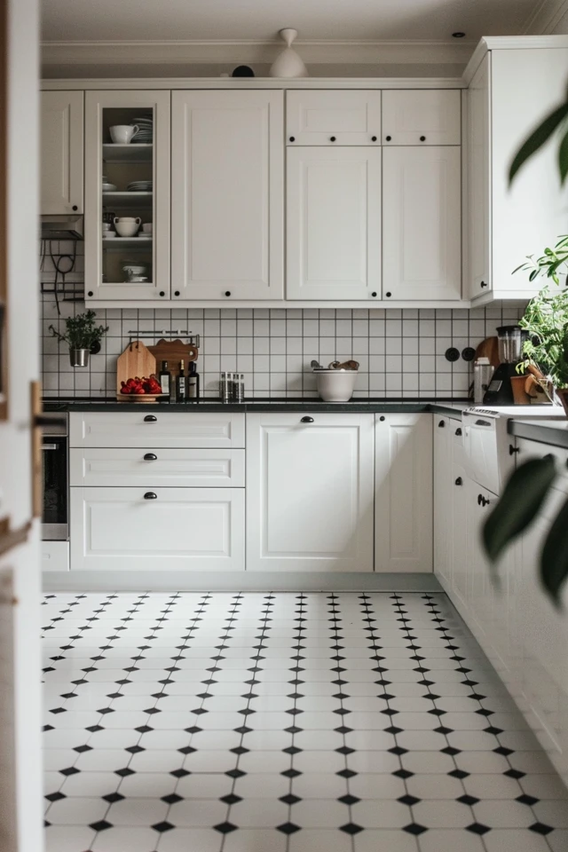 White Cabinet Kitchen Floor Tile Inspirations