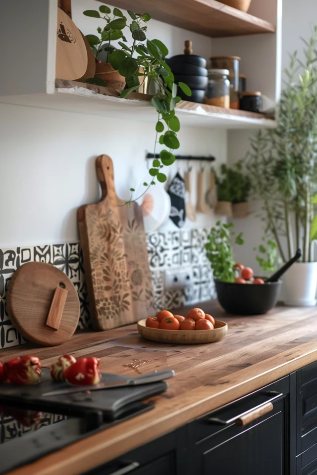 Glossy Black Subway Tile Backsplash