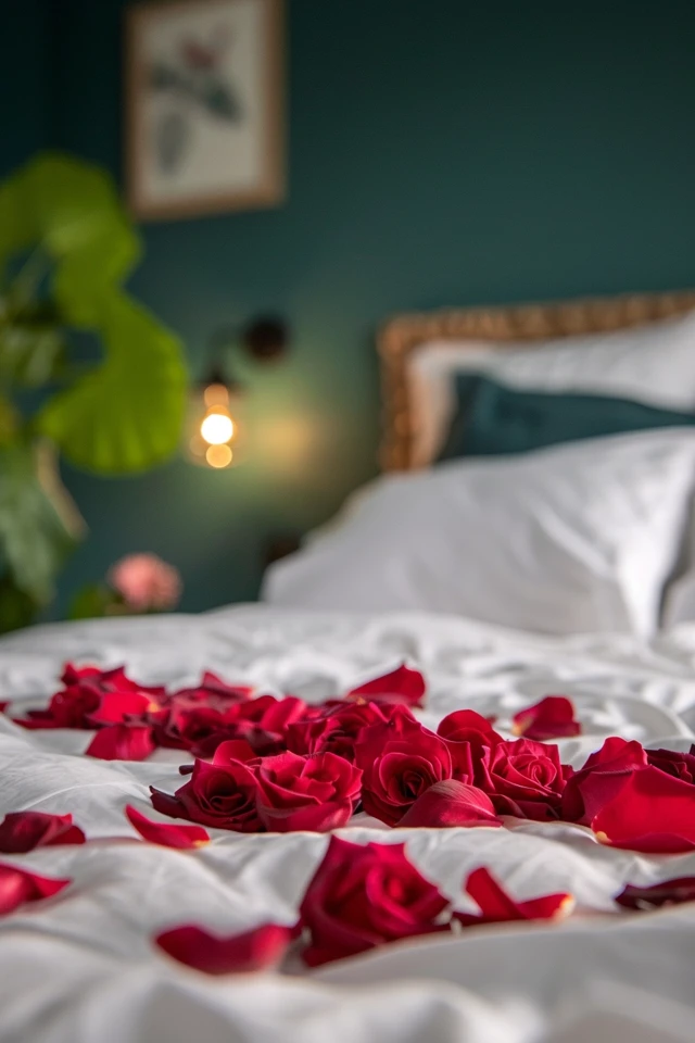 Romantic Rose Petals on Bed Ideas for Couples