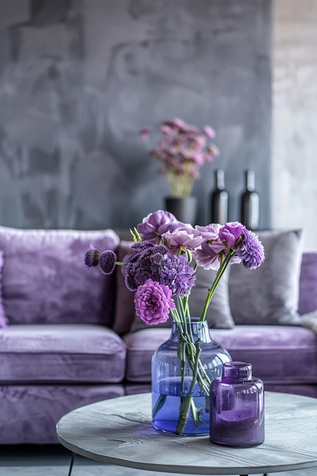 Sophisticated Grey and Purple Living Room Ideas
