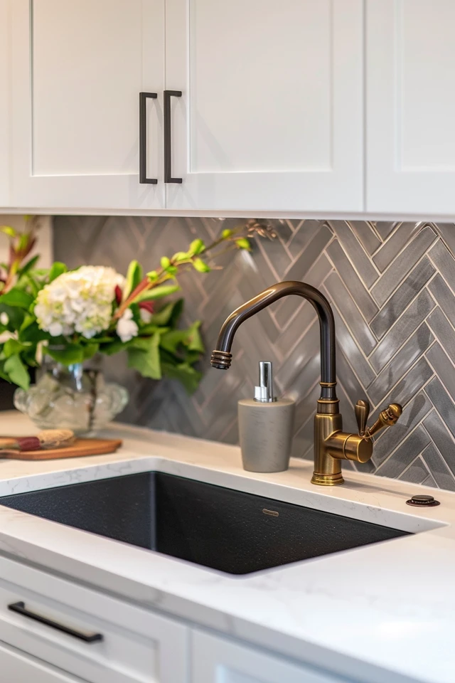 Unleashing Creativity with Herringbone Marble Backsplashes