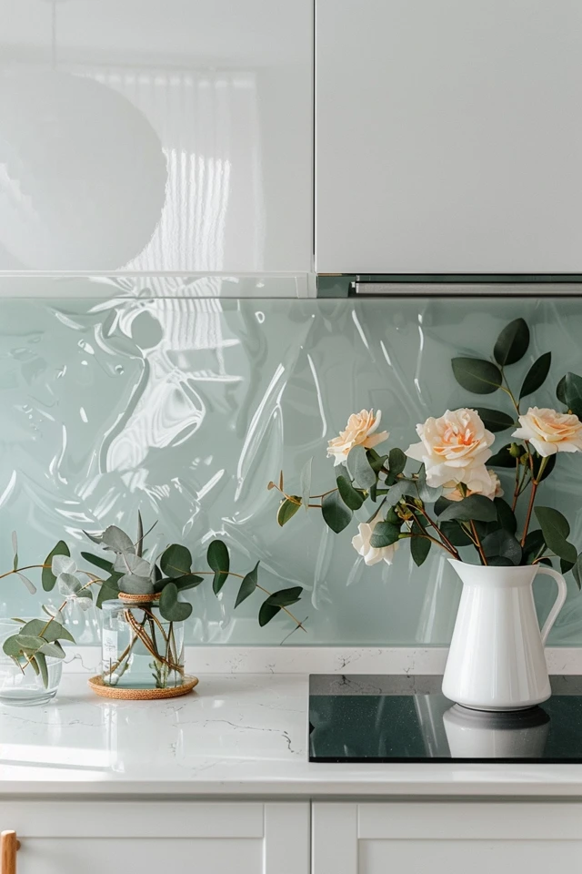 Chic Glass Backsplash Ideas for White Cabinets