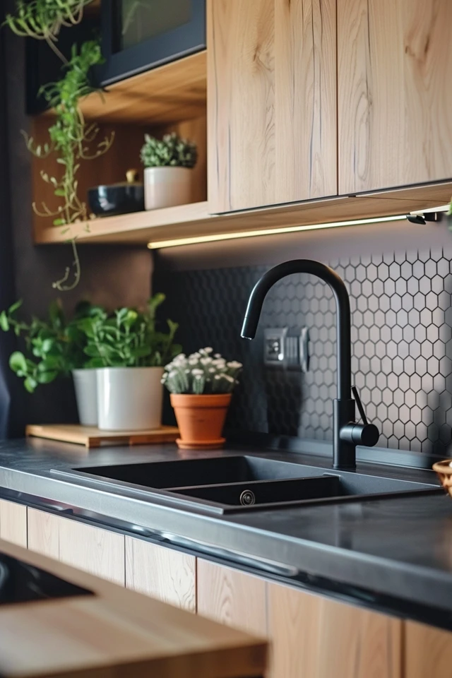 Backsplash Ideas for Black Granite & Maple Cabinets