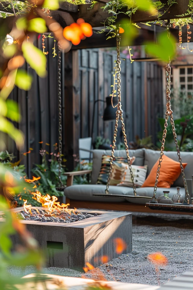 Cozy Fire Pit Ideas with Swings for Your Backyard