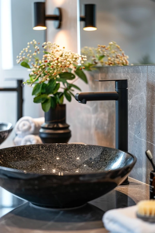Elegant Bathroom Ideas with Black Granite Countertops