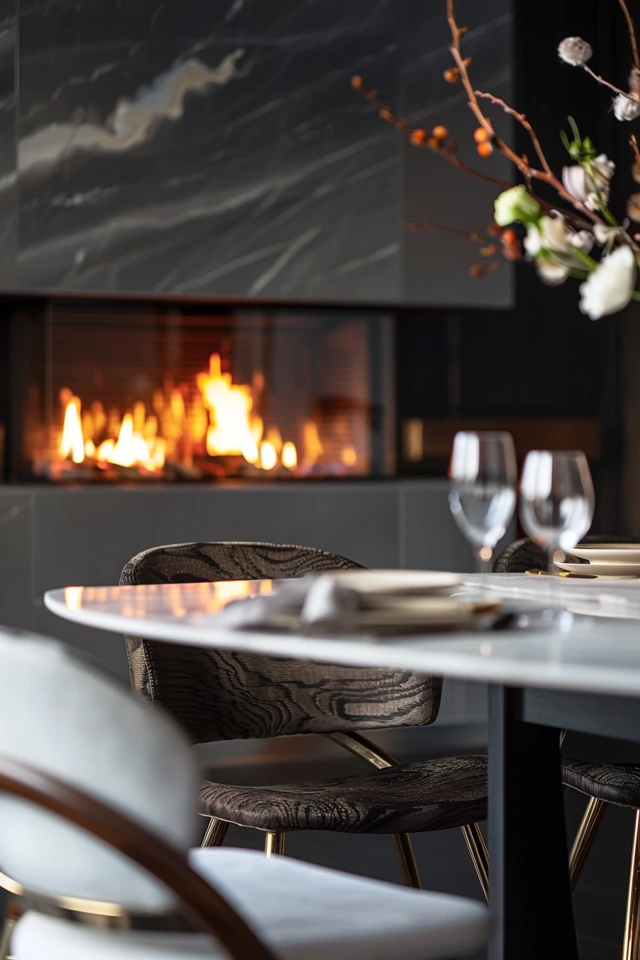 Modern Dining Room Fireplace Design