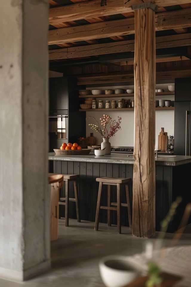 Gingham Wallpaper in a Farmhouse Kitchen