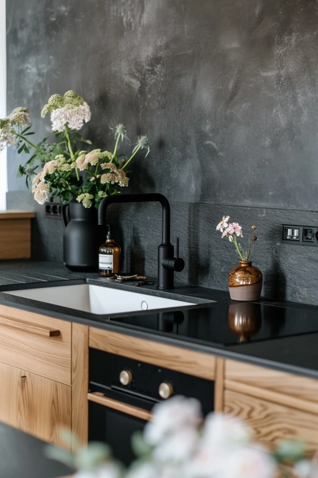 Backsplash Ideas for Black Granite & Oak Cabinets