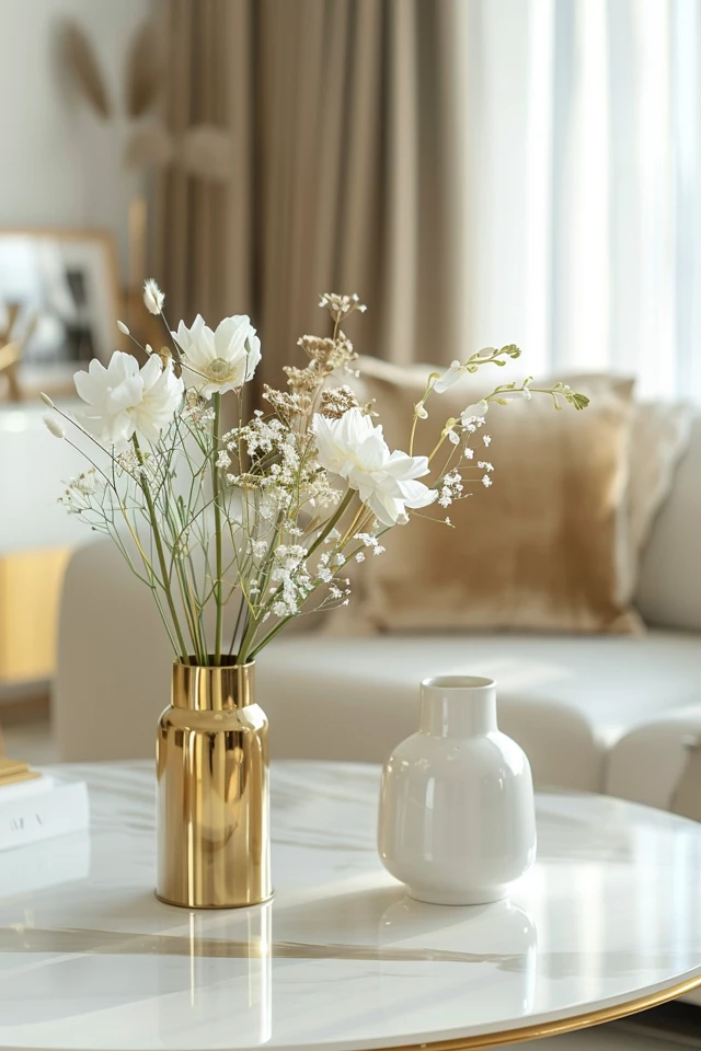 How to Create a Transitional White and Gold Living Room