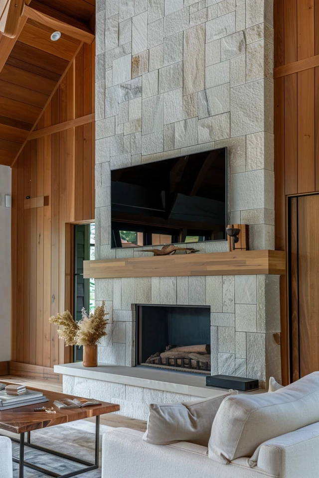 Stone Fireplace Ideas with TV: Elegant Designs