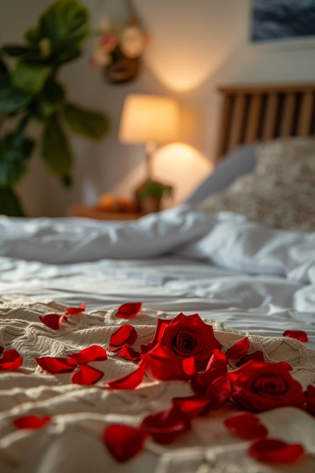 Romantic Rose Petals on Bed Ideas for Couples - photo 2