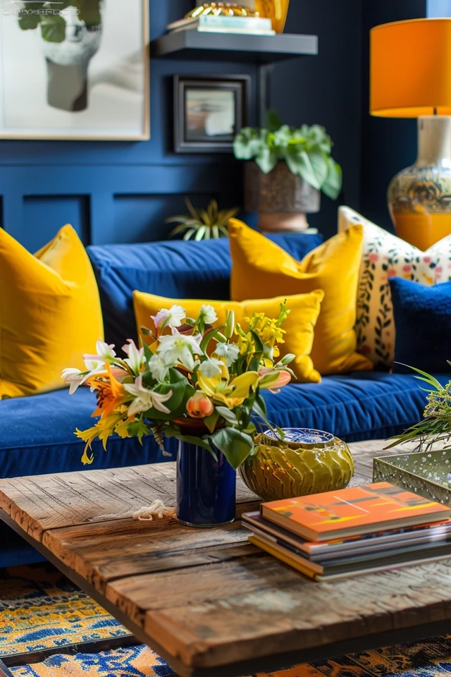 Navy Blue and Yellow Furniture and Accents