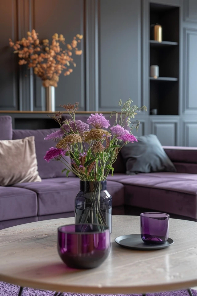 Stylish Grey and Purple Living Room Furniture