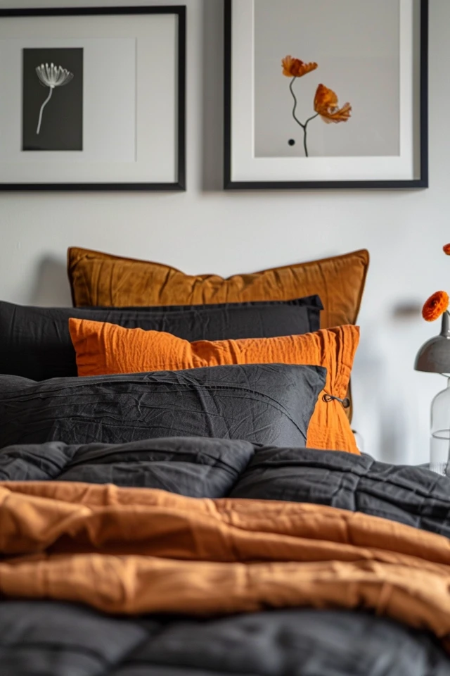 Smart Bedroom Lighting with Black Comforter