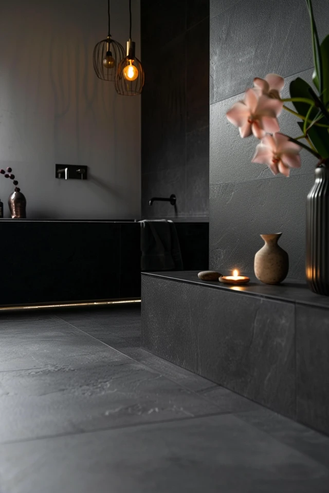 Small Black Bathroom Floor Design